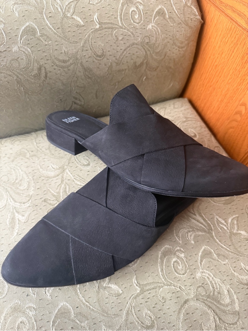 Eileen Fisher Black Pointed-Toe Slip-On Mules